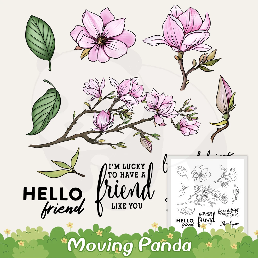 Blooming Magnolia Cutting Dies And Clear Stamp Scrapbooking DIY Cutting Dies Stamps For Love Cards Crafts Mother's Day Gift