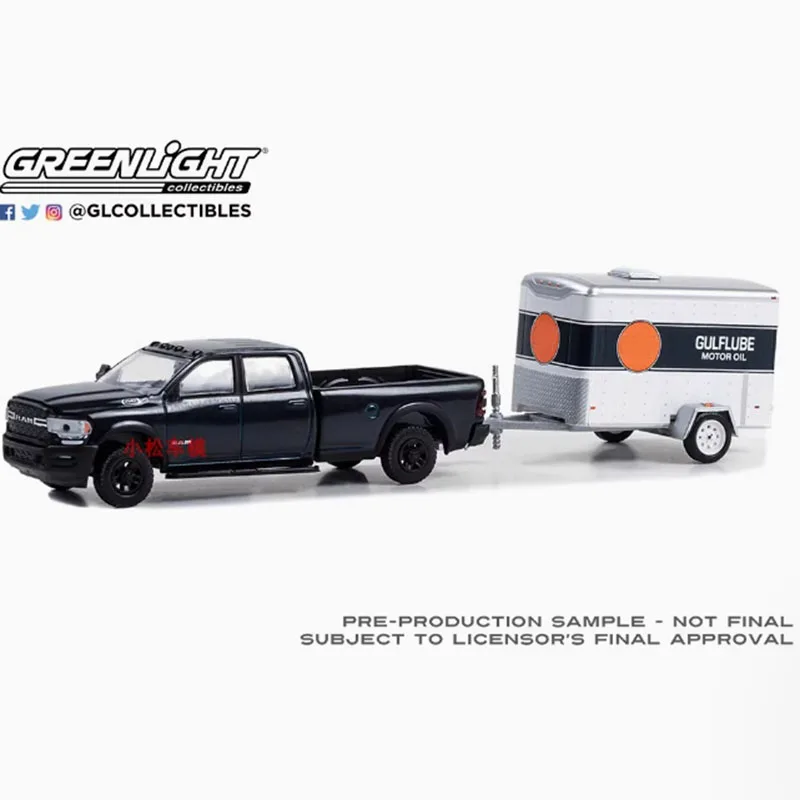 

Литой под давлением Greenlight 1:64 2023 Ram 2500, грузовой прицеп, имитация сплава, модель автомобиля, статическая коллекция, украшенные праздничные подарки, игрушки