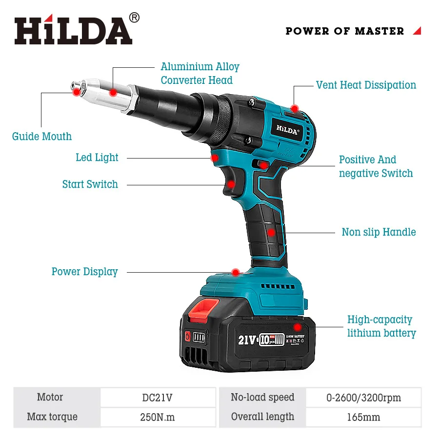 Imagem -02 - Brushless Electric Rivet Gun Cordless Rivet Nut Gun Inserção de Broca Ferramentas Elétricas para Makita Bateria 18v 20000n 720w 2.44.8 mm