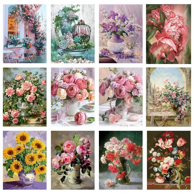 Pink Peony Flowers Paintings Pot Culture Plants Posters And Prints Nordic Pastoral Canvas painting Wall Art Decor Picture Roo