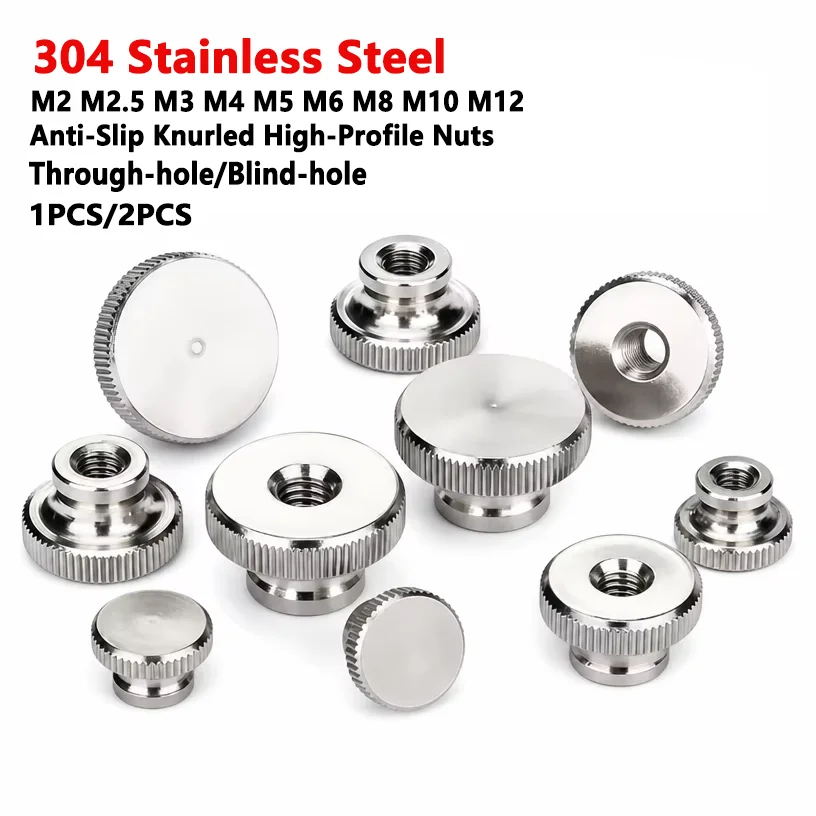 304 Stainless Steel Hand-Tightening Nuts High-Head Knurled Nuts M3 M4 M5 M6 M8 M10 M12 Advertising Decorative Studs