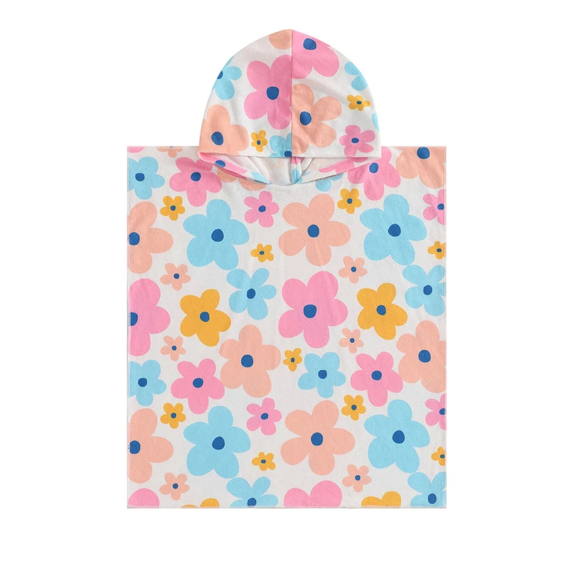 Toddlers Girl Hooded Poncho Floral Print Soft and Absorbent Bath and Beach Towels