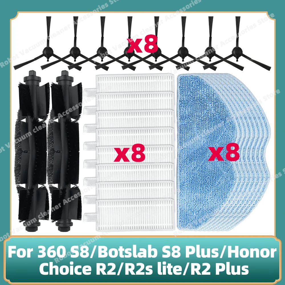 Kompatibel für 360 S8 / Botslab S8 Plus / Honor Choice R2 / R2s lite / R2 Plus Ersatz-Hauptseitenbürstenfilter Mops-Teile