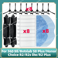 Compatible For 360 S8 / Botslab S8 Plus / Honor Choice R2 / R2s lite / R2 Plus Spare Main Side Brush Filters Mops Parts