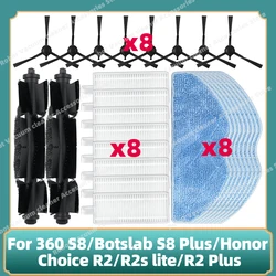 Compatible For 360 S8 / Botslab S8 Plus / Honor Choice R2 / R2s lite / R2 Plus Spare Main Side Brush Filters Mops Parts