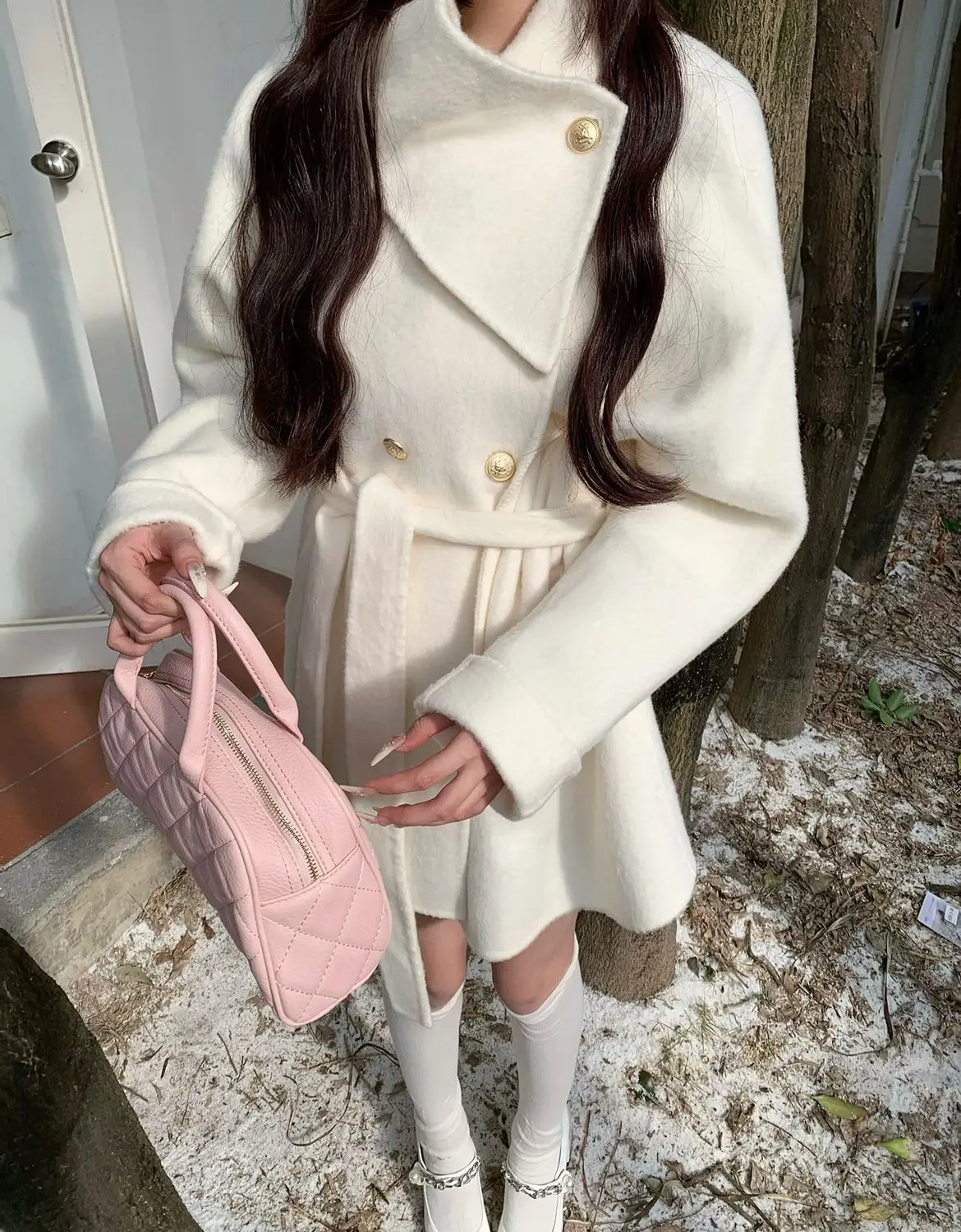 Abrigos de mezcla de lana Abrigo de lana para mujer naranja otoño mezclado tartán cuello alto estilo parisino salidas modernas Urban Cleanfit Chic