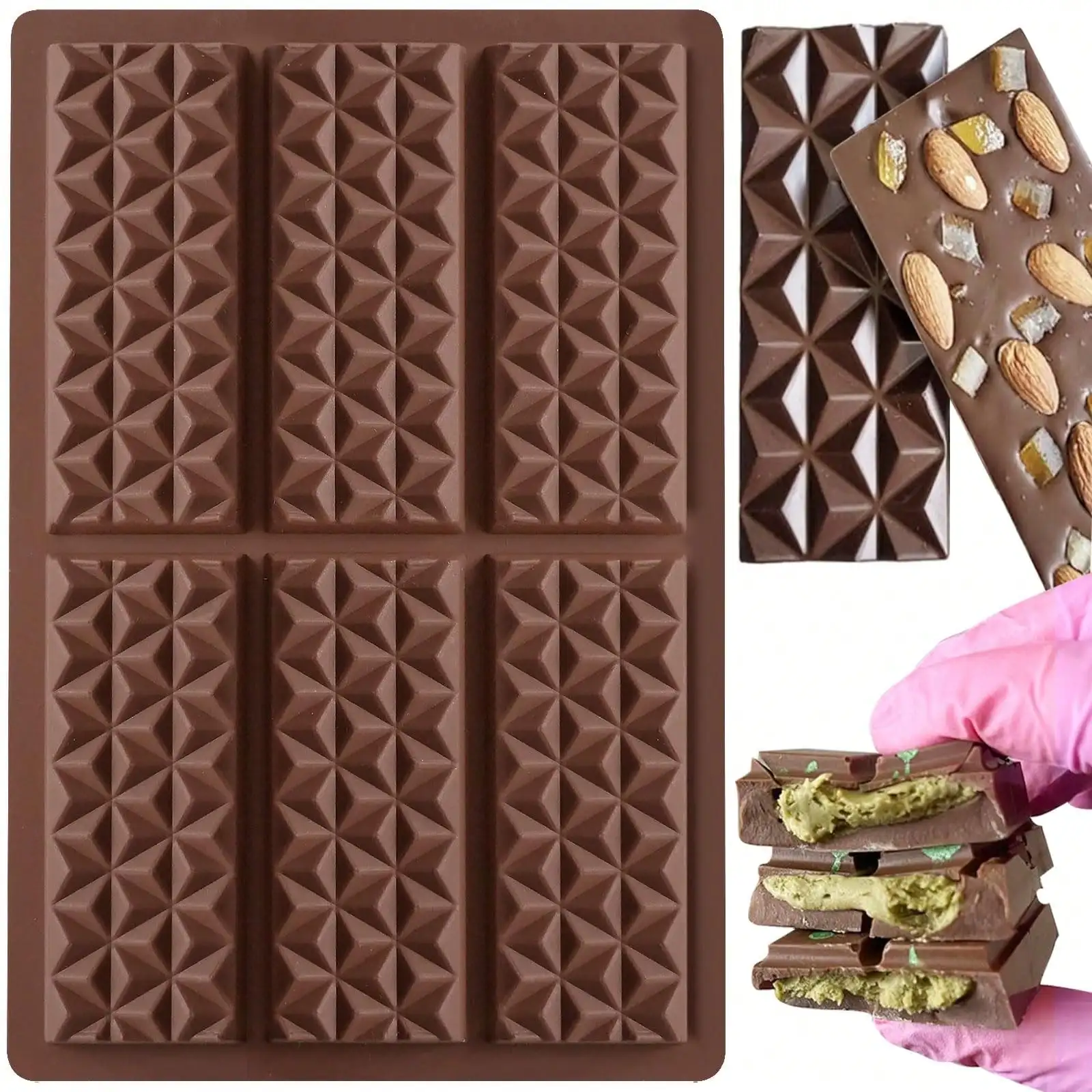 1-2 PCS Chocolate Bar Molds Silicone, Stuffed Candy Bar Mold, Easy Release Shapes Dubai Chocolate Bar Mould, Silicone Mold