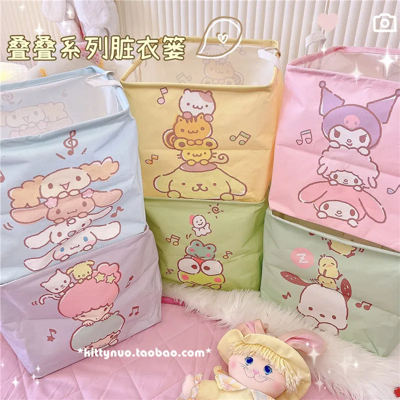 Cartoon Sanrio HelloKitty MyMelody Kuromi Cinnamoroll Kawaii Cute Home Dormitory Large Dirty Clothes Basket Toy Storage Bag Gift