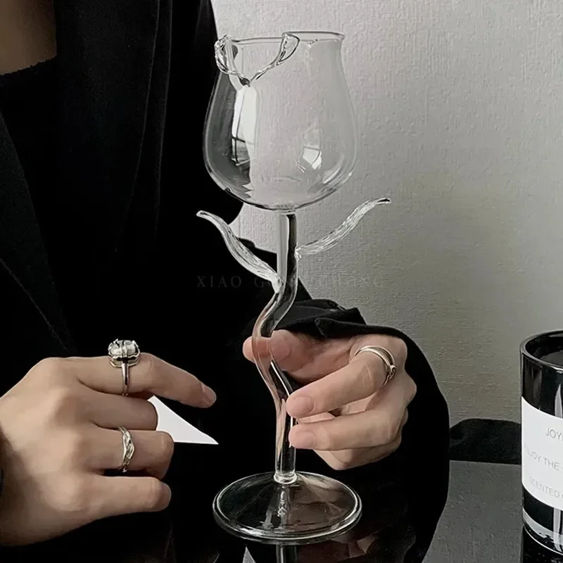 Copa de cóctel creativa, copa de vino transparente con forma de rosa con hojas transparentes, vaso de chupito, decoración de mesa de boda, regalo