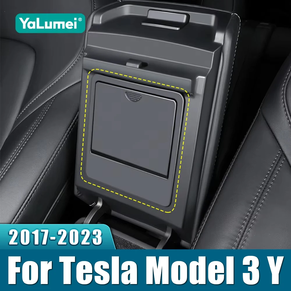 Caixa de armazenamento para console central de carro em ABS, bandeja organizadora para Tesla Model 3 Y 2017 2018 2019 2020 2021 2022 2023