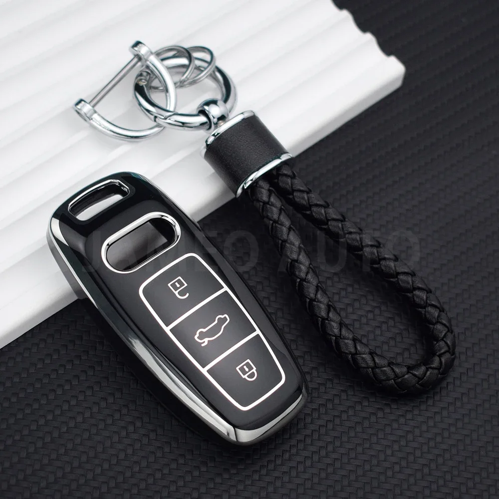 لأودي A6L 2020 A7 E-tron A8 Q8 C8 D5 2019 2018 لأودي مفتاح غطاء سيليكون Llavero 3 زر حافظة مفاتيح من البولي يوريثان اكسسوارات السيارات