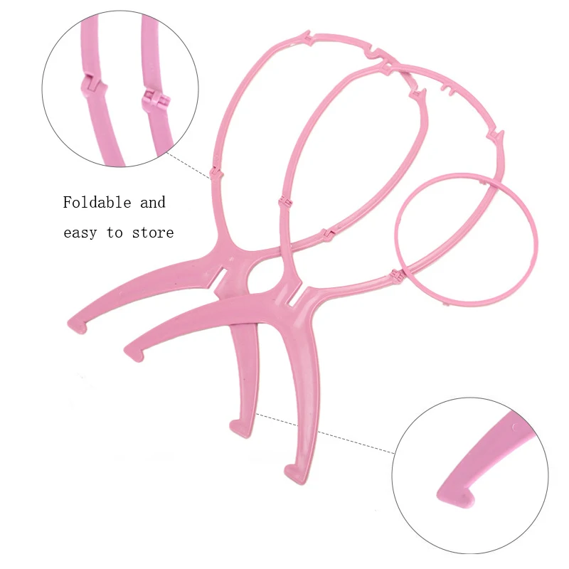 Foldable Wig Holder Hat Display Bracket Pink Plastic Wig Stand For Displaying/Drying Hat Wigs Travel Portable Wig Stands