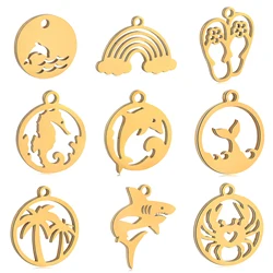 5PCS Stainless Steel Sea Horse/Rainbow/Dolphin Charms Surf Ocean Animals Pendants DIY Necklace Bracelet Earrings Jewelry Making