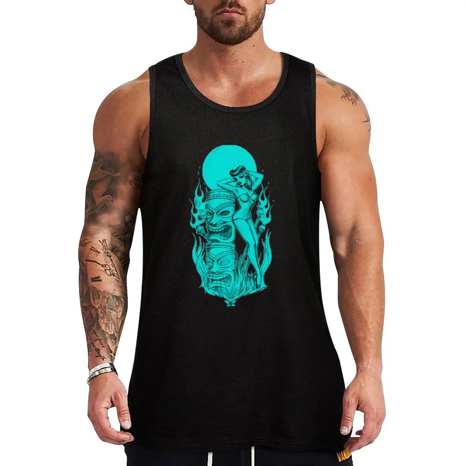 

Tiki blue moon Tank Top t-shirt Men's gym clothes man fitness gym t shirt men T-shirt for fitness