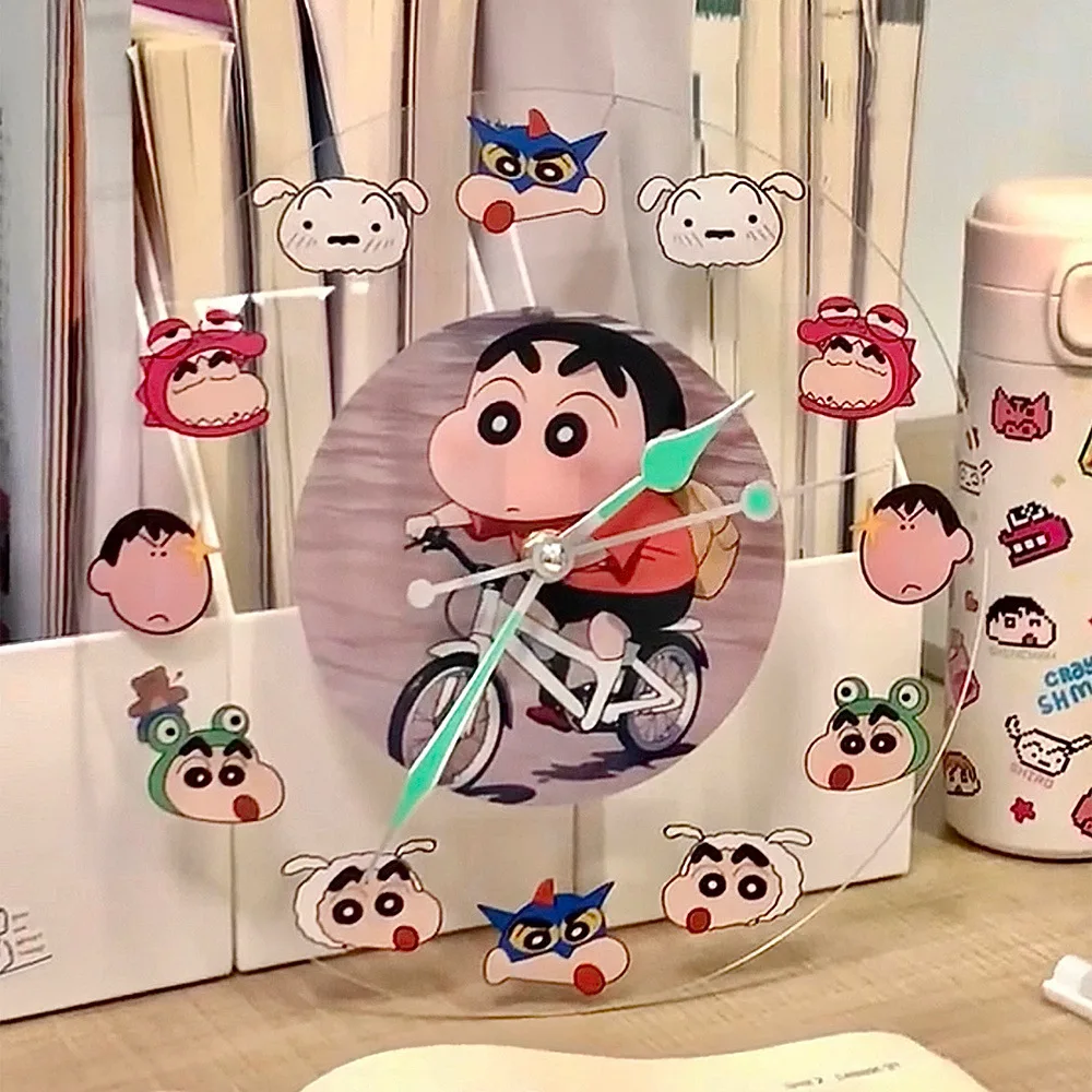 שעון אקרילי חדש של קריון שין-צ'אן, קישוט שולחן פשטות יצירתי מינימליסטי תלייה על הקיר, מתנה צעצועים