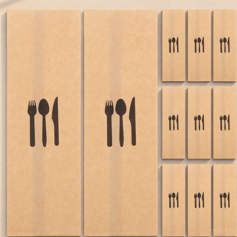 

100Pcs Kraft Paper Cutlery Holder Disposable Paper Utensil Bags for Wedding Banquet Party Table Tableware Cutlery Bags
