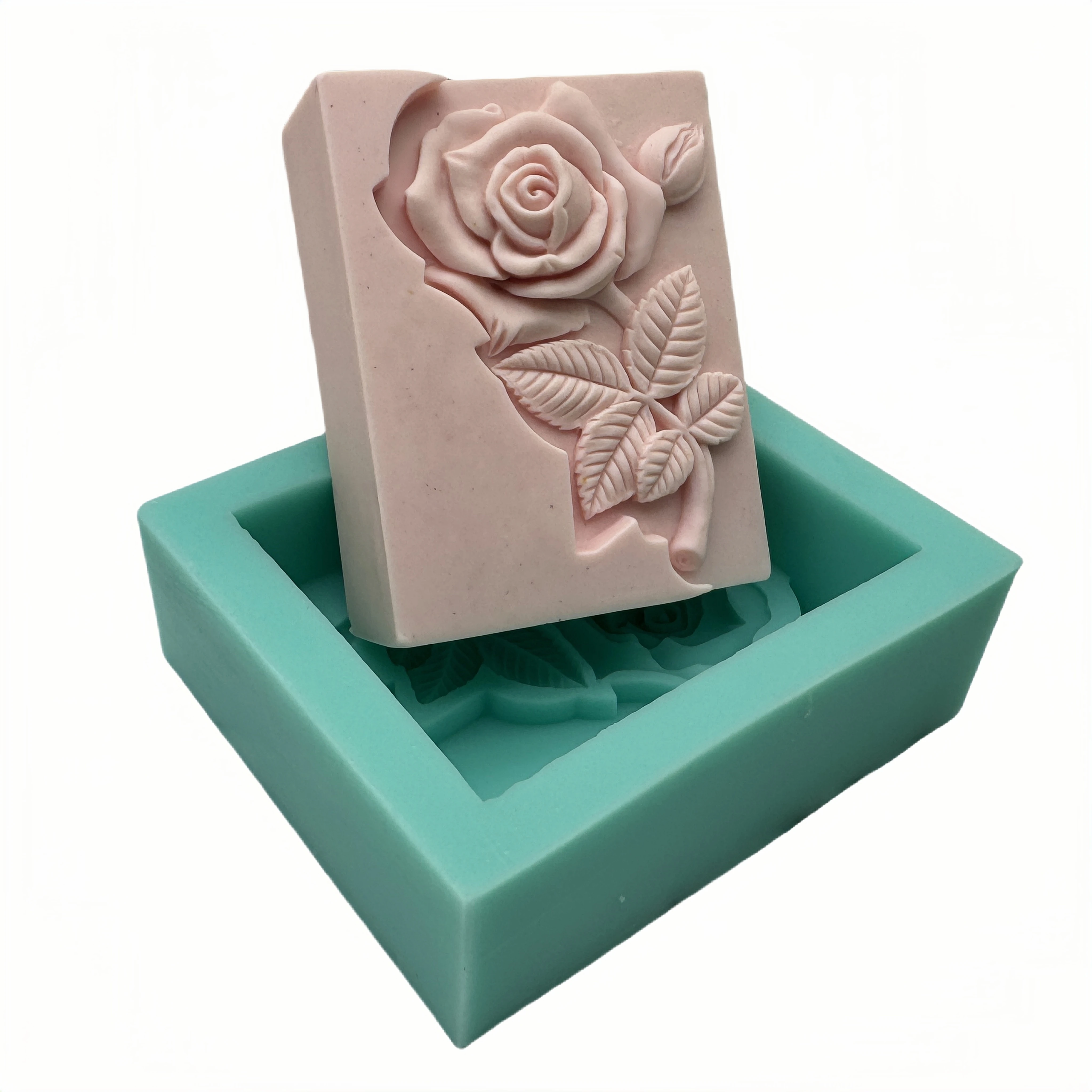 Flower Bar Soap Molds Rose Natural Soap Mould Rectangle Silicone Mold for Soap Candle Wax Resin Crafts Making