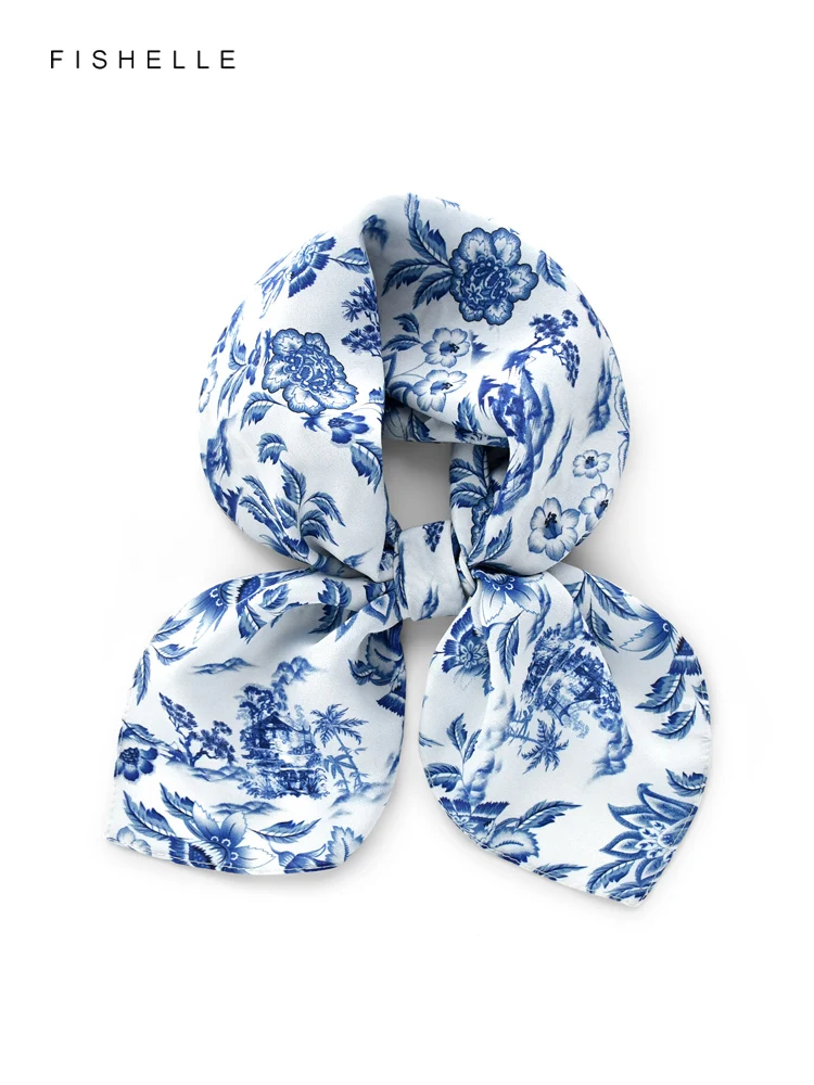 

Blue and white100% natural silk scarves traditional style square scarf hijab shawl luxury gift 62*62 women wrap neckerchief