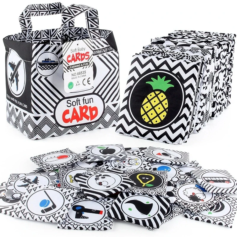 

Montessori Baby Toys Cloth Book 0-12 M Black And White Animal Alphabet Weather Card Portable Early Education Newborn Toys Set