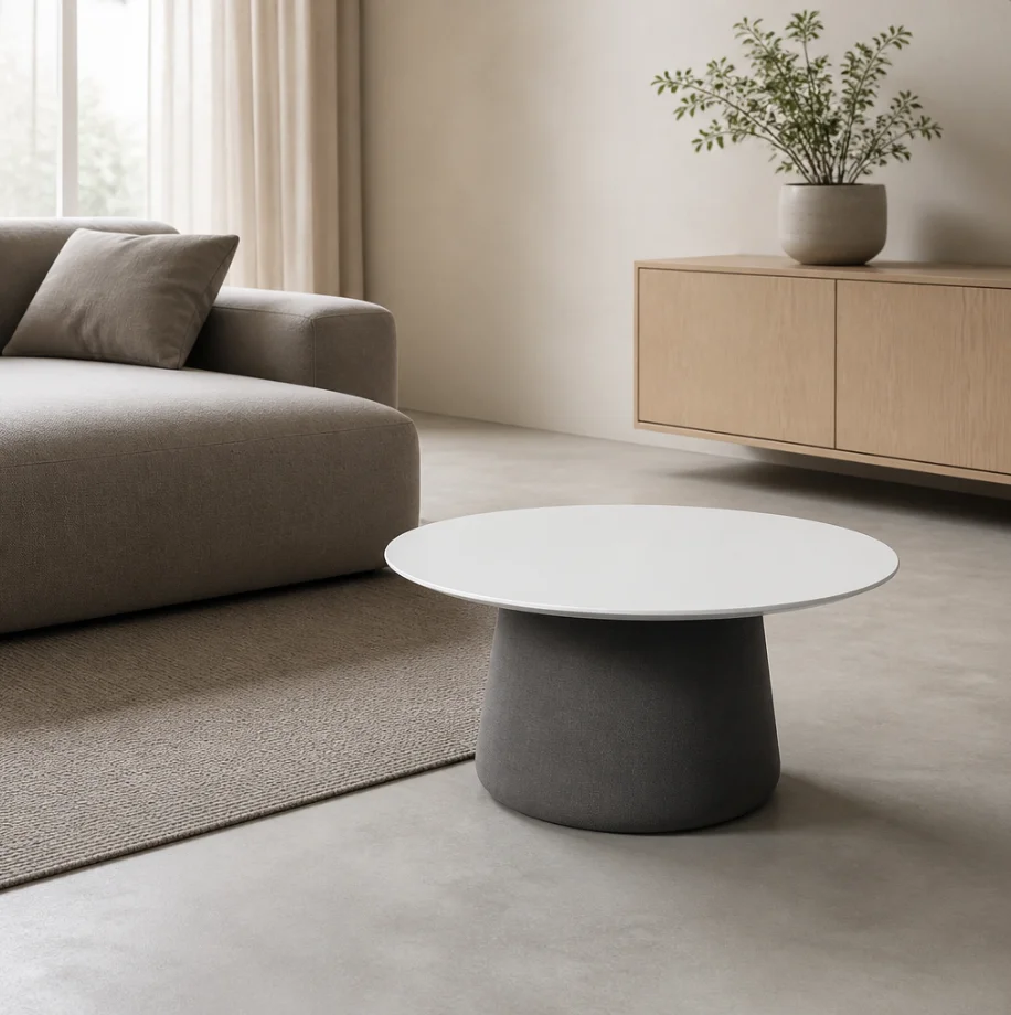 Modern Minimalist Round End Table Small Coffee Table For Living Room Sofa Wood Tabletop With Fabric Wrapped Base Bedside Side Ta
