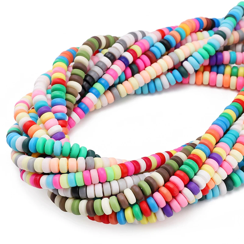 Neue 6x3mm bunte flache runde lose Spacer-Perlen aus Polymer-Ton für die Schmuckherstellung, DIY-Handarbeitszubehör – Detail 3