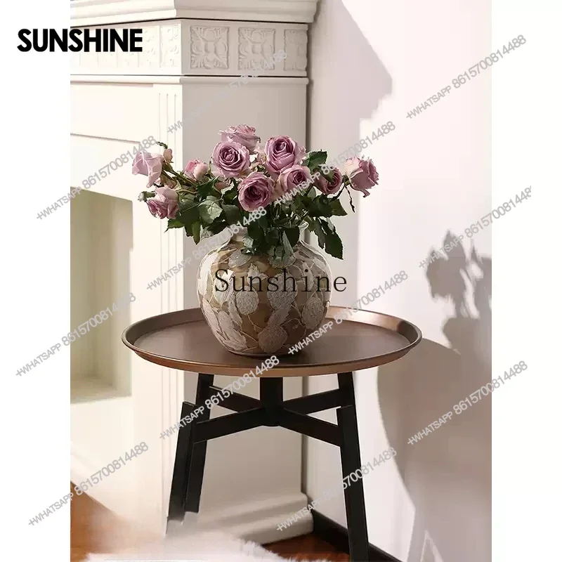 Golden Leaf Full Hall Large Diameter Ceramic Vase New Chinese Entrance Ornament