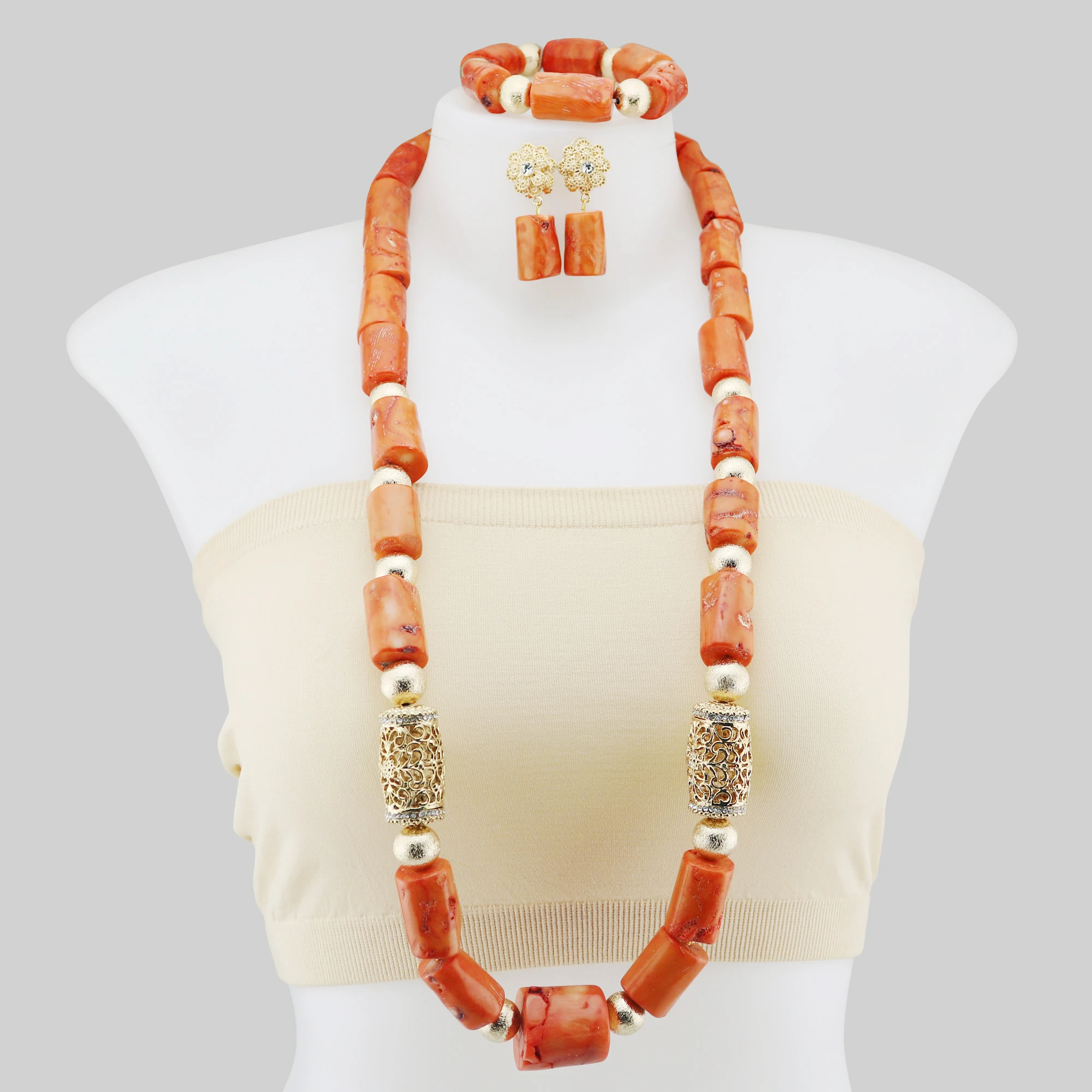 

Natural Coral Jewelry Set Latest Coral Jewelry Sets Nigerian Orange Necklace Sets of Beads African Bridal Jewelr Z2581,0.54