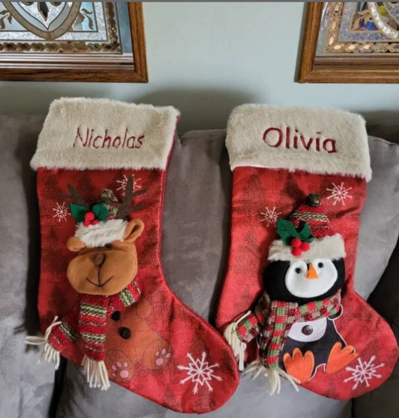 

Personalized Christmas Stockings,Name Embroidered Christmas Stockings,3D Cartoon Character Christmas stockings,Family Christmas