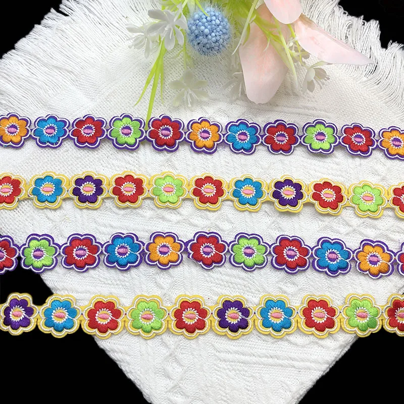 

1/2/4.5 Yards Multi-color Embroidered Flower Lace Ribbon Tape Trim Iron on Patch Sewing Crafts Bohemia Garment Accessories DIY