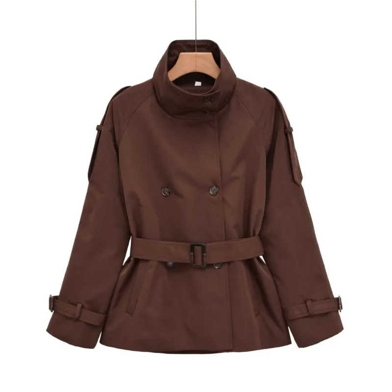 2026 New Women's Autumn And Winter Coat Stand Collar Double Row Buckle Tie Fashionable And Comfortable Windproof Warm Retro Coat