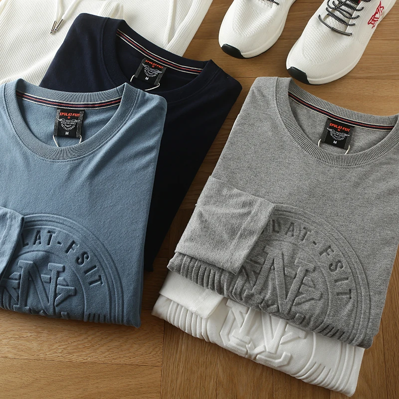 Soft Skin-friendly High-quality Brushed Cotton Long Sleeve round Neck T-shirt Base Shirt for Men Versatile Autumn Winter Wear