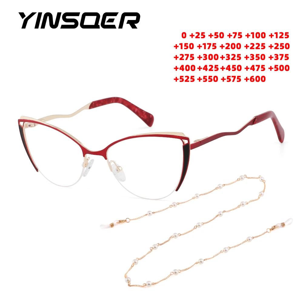 

New Models Double Color Cat Eye Women Glasses Frames Can Be Customized Prescription Anti-blue Light Reading Glasses with Chain