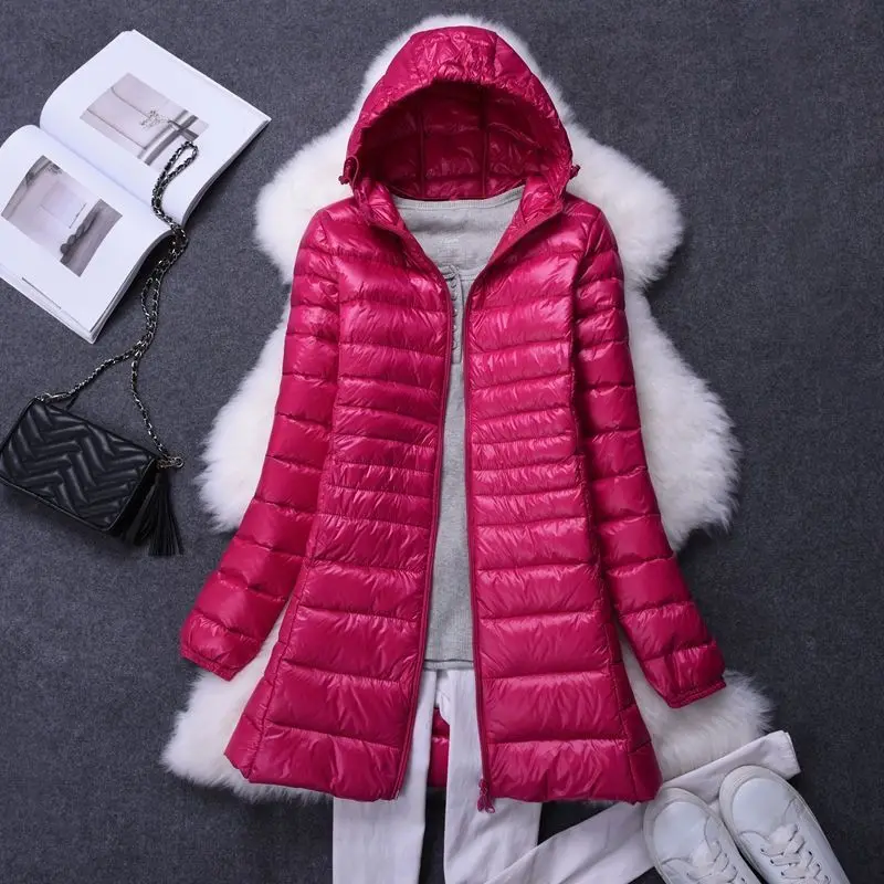 Women Fashion Hooded White Duck Wodn Puffer Jackets 2023 New Arrivals Female X-long Lieghtweight Packable Down Coats