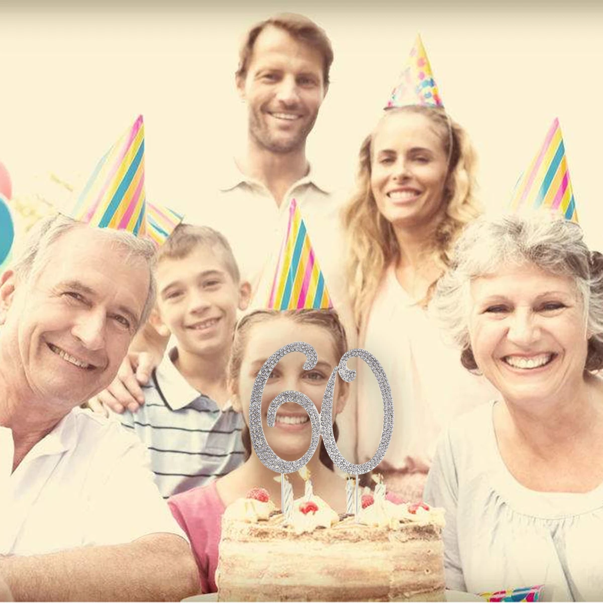 

60th Birthday Cake Topper Rhinestone Decorations Alloy Reusable Party Supplies 60 Number Anniversary Cake Decor