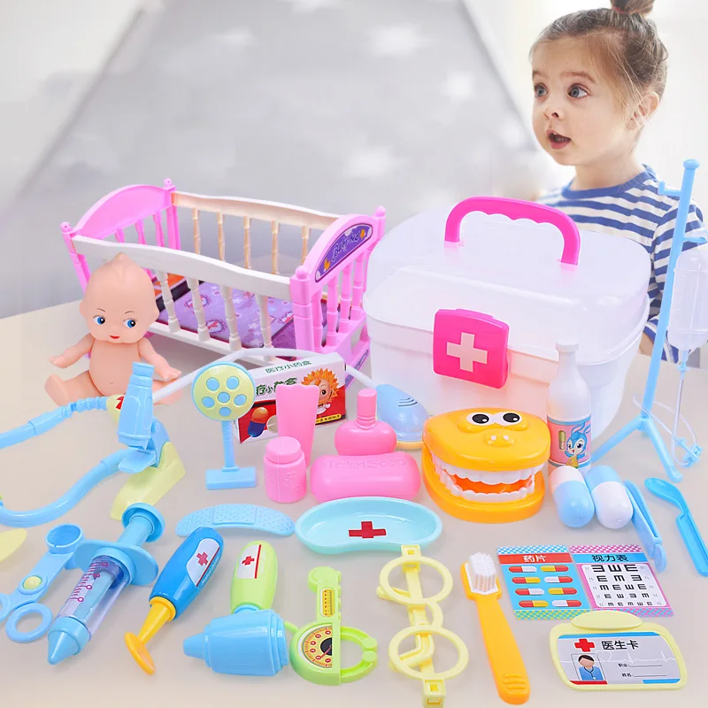 Children Pretend Play House Toy Set Pretend Doctor Simulation Clinic Appliances Storage Box Design Kids Educational Toys Gift