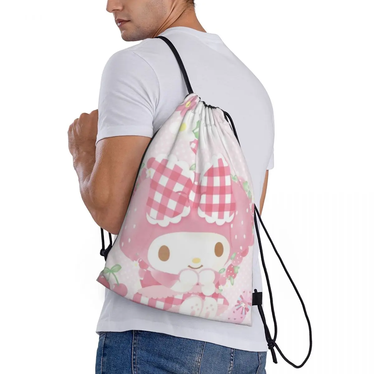 My Melody Drawstring bag Storage Portable Handbags Grocery Shopping Shoulder bags foldable Travel Bag