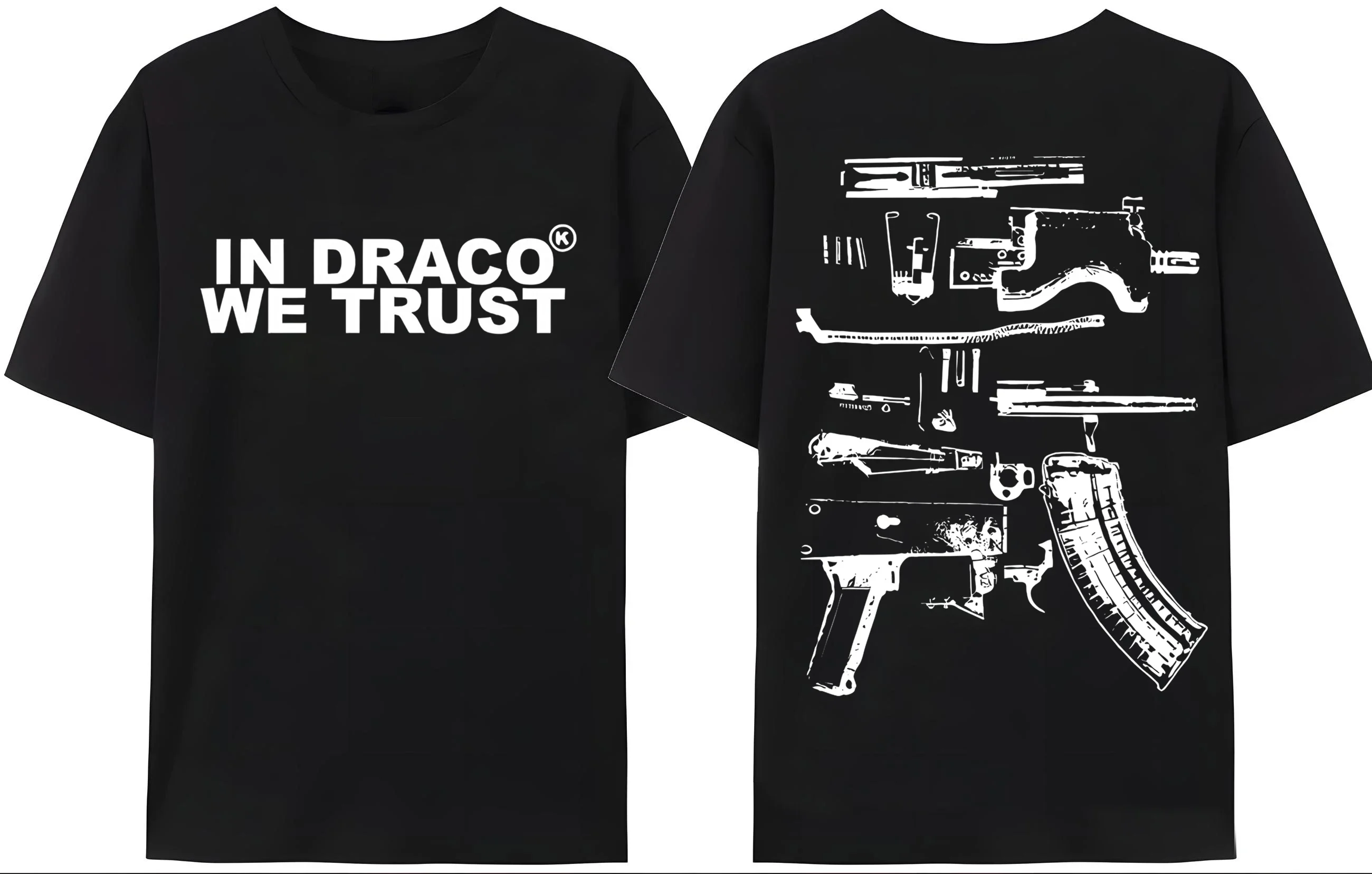 LE Gun Tshirt Mens Y2K In Draco We Trust Letter Print Summer T-shirt High Quality Harajuku Couple Streetwear Tees