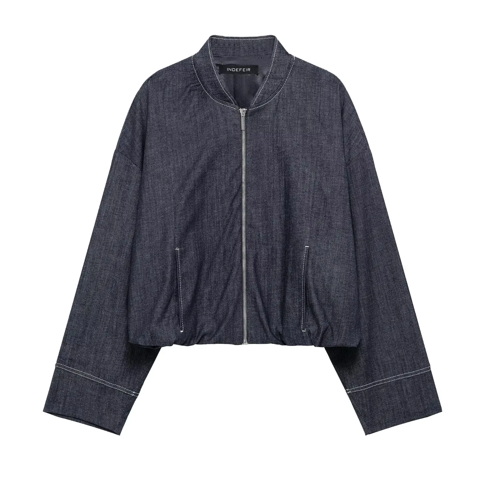 HH Frauen Mode Denim Jacke Röcke Sets O Hals Lange Sleeve Zipper Mantel Hohe Taille Schlank Mini Rock Casual Weibliche Streetwear – Detail 4