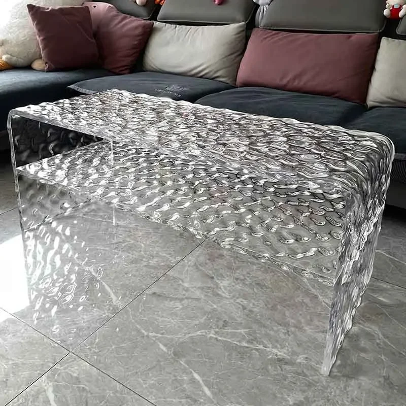 Mesa de centro acrílica con ondulación de agua para sala de estar, muebles nórdicos, mesa lateral de lujo, mesa de té transparente, escritorios de almacenamiento creativos