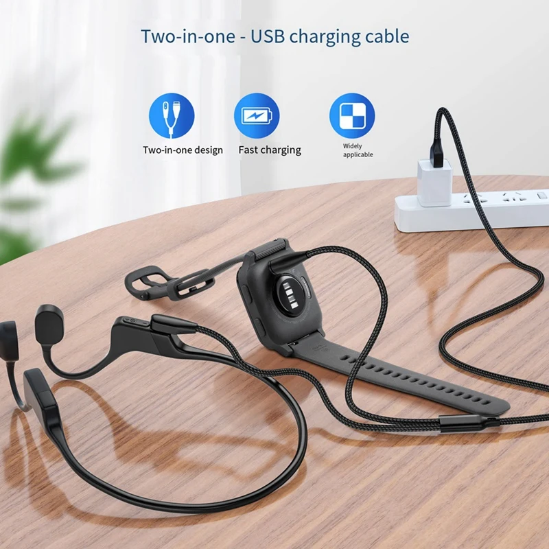 Kabel pengisi daya kabel fleksibel 2-In-1 untuk Jam olahraga headphone konduksi tulang Garmin/Shoin AS800/S810/S803