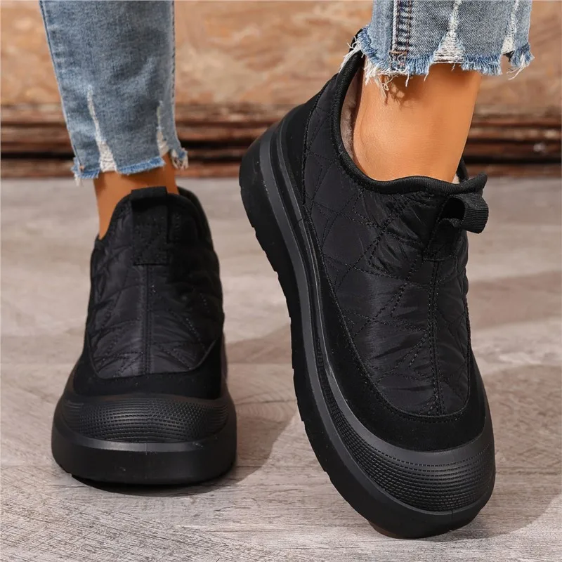 أحذية امرأة الثلوج 2025 الاتجاه أحذية النساء الانزلاق على أحذية امرأة أفخم منصة حذاء من الجلد الفراء بوتاس موهير الشتاء الفتيات الأحذية #1