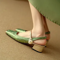 Women's Temperament Baotou Sandals Summer New Square Head Shallow Mouth Soft Sole Fashion Thick Heel Shoes