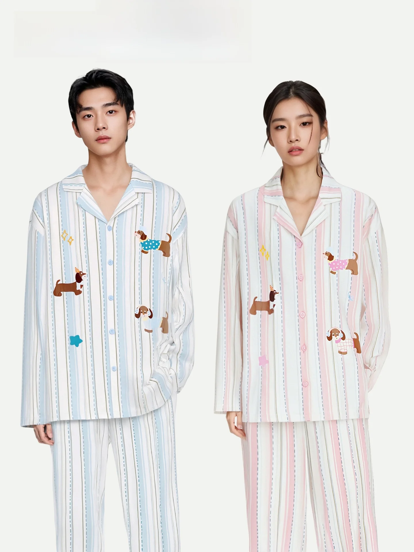 PinkBread Dreamy Sausage Dog Couple Pure Cotton Pajamas Long Sleeve Cute Female Home Clothes Spring Autumn Style Soft Cotton ...