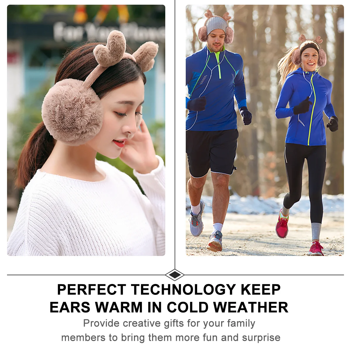 قرون الرنة الشتاء تدفئة الأذن طوي غطاء للأذنين الناعمة للنساء في الهواء الطلق التزلج المشي لمسافات طويلة أنشطة الثلوج قرن الوعل عقال