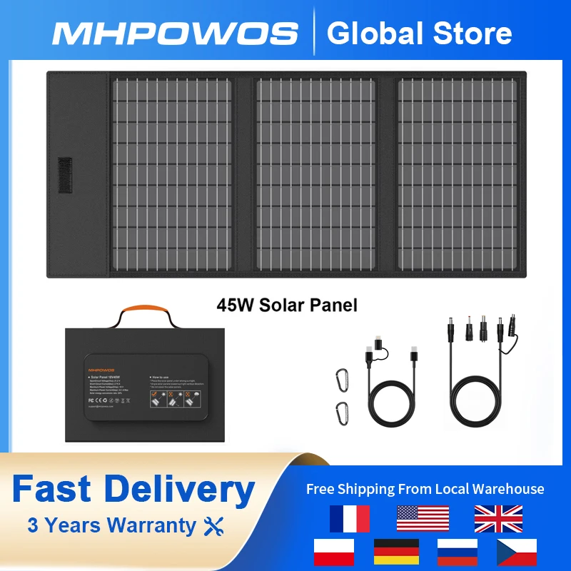 

MHPOWOS Solar Panel 45 / 60W Solar Charger, 23.5% High-Efficiency Monocrystalline Solar Panel Power Charger for Phone Hiking Cam
