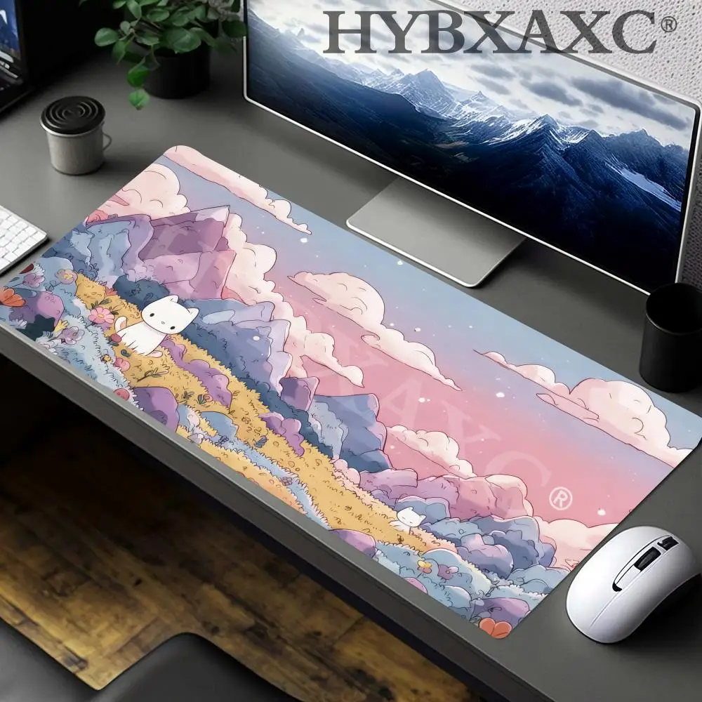 HYBXAXC Kawaii Pastel Mountain Mouse Pad  Large Gaming Mouse Pad  Oversized Cute Pad  Pink Aesthetic Workplace Decor