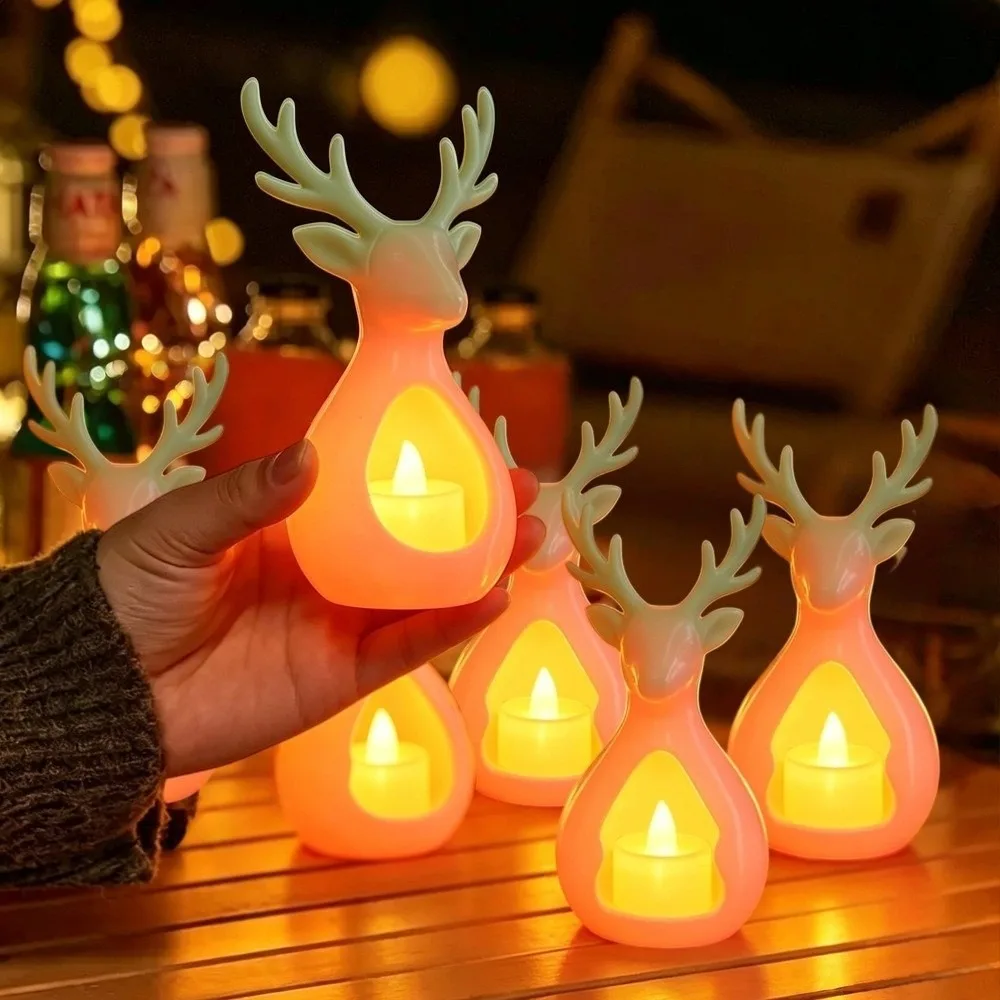 Reindeer Tree Christmas LED Candle Light House Hollow Out Snowman Small Lights Ornamnets Star Mini Christmas Night Lights