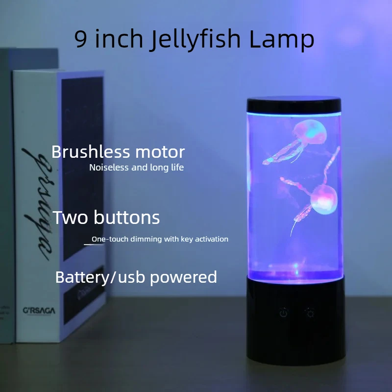 Round USB Jellyfish Lamp LED Color Changing Aquarium Light - Silent Night Light Ambient Home Decor Mood Lamp for Bedroom