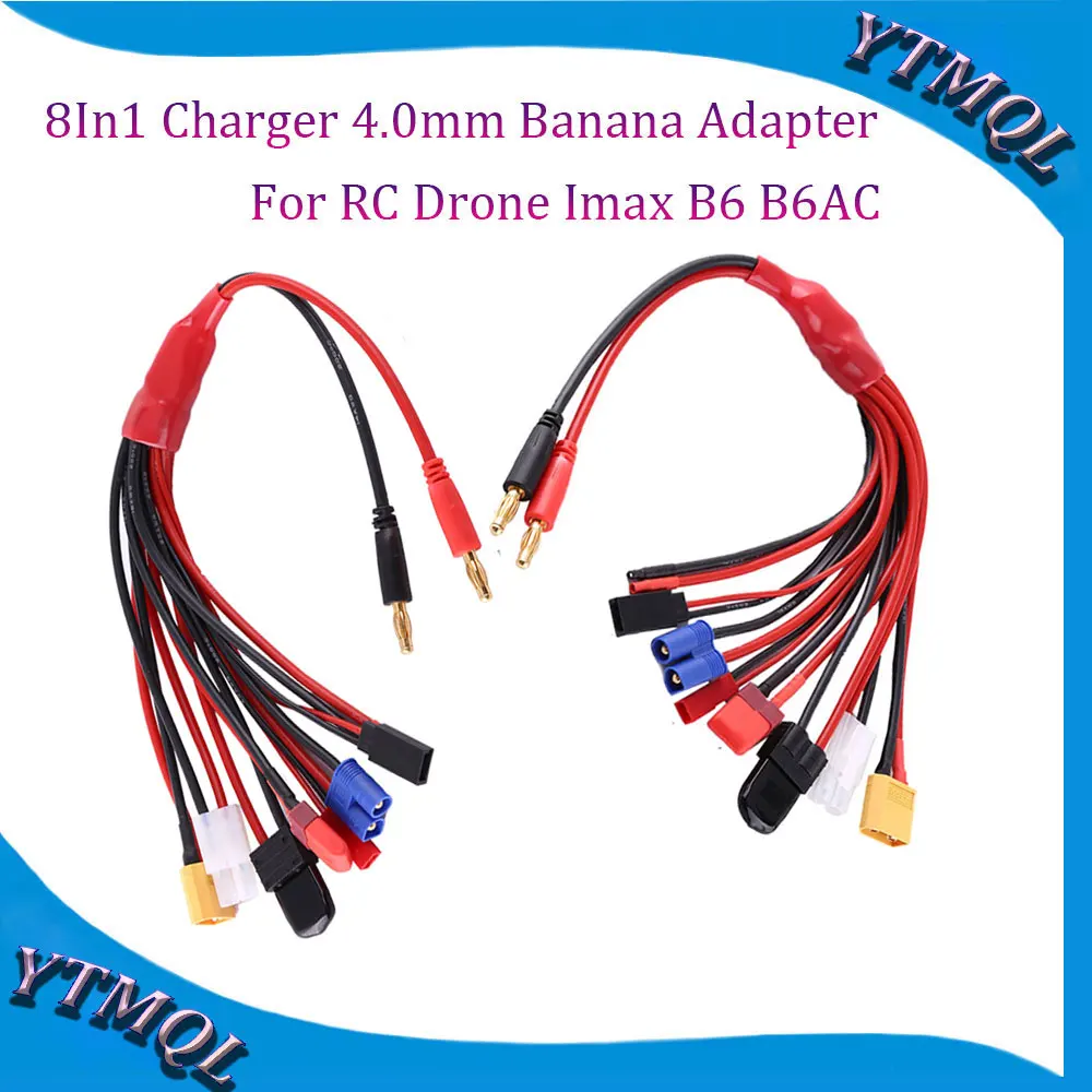 1-10Pcs 8In1 Charger 4.0mm Banana Adapter Connector T Tamiya Futaba XT60 EC3 JST Wire Cable Lipo Battery RC Drone Imax B6 B6AC