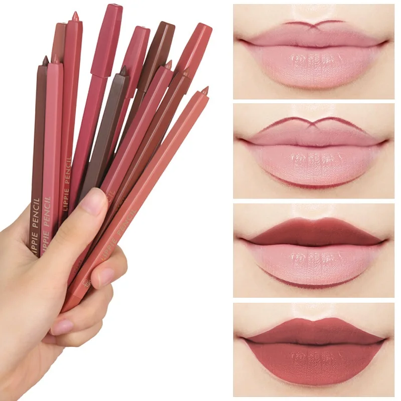 12 pz/lotto matita per labbra in velluto opaco impermeabile Nude Brown Red Contour Tint Kit penna per rossetto con temperamatite cosmetici per il trucco